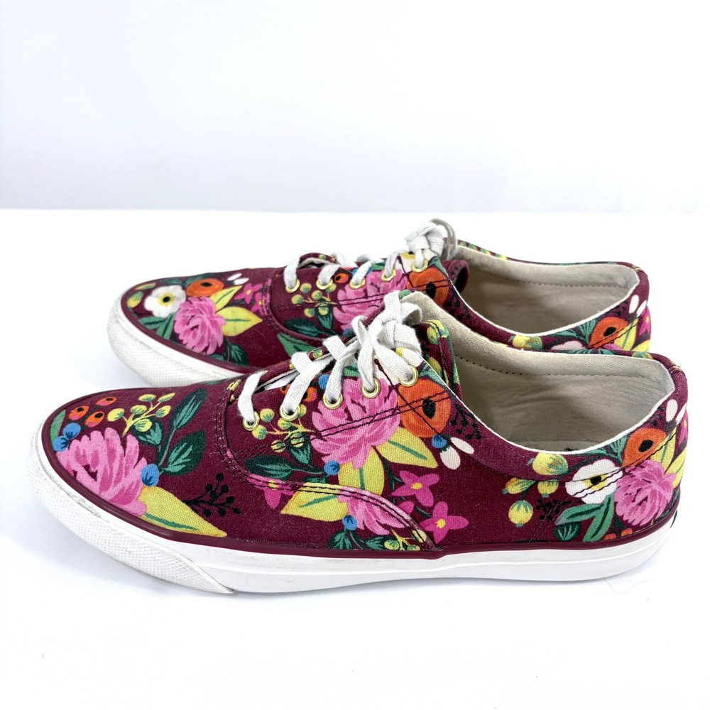 Keds Rifle Paper Co Champion Sneakers Burgundy Floral Canvas Low Top WH59881 - Picture 4 of 8